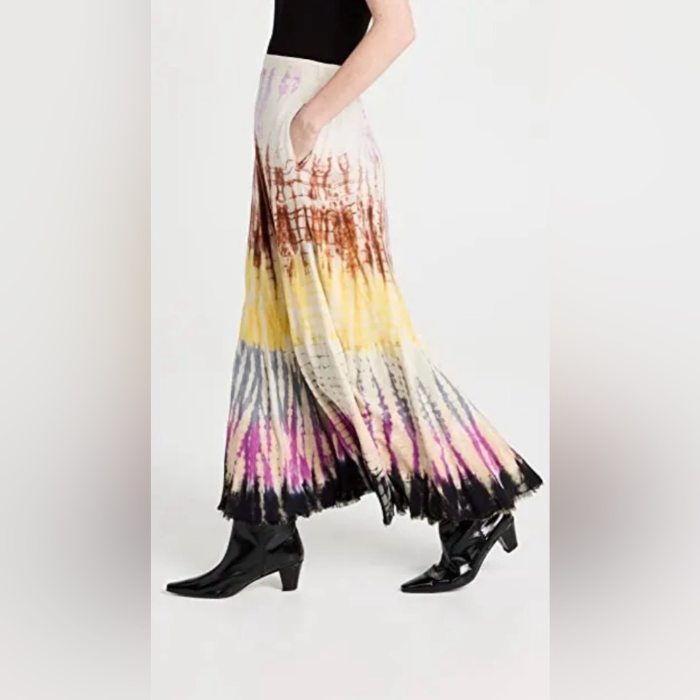 New! Raquel Allegra Frida Tie Dye Pink, Brown & Yellow Midi Skirt 💛 Small NWT!! - Picture 8 of 16